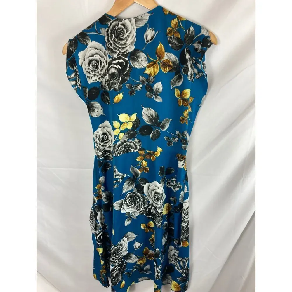 NWT RACHEL Rachel Roy Teal Blue Pierfce Floral Surplus Dress Size 8 - Picture 9 of 10